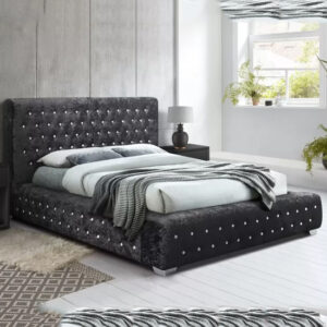 Geneva Fabric Super King Size Bed In Black Crushed Velvet