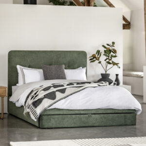 Madera Fabric King Size Bed With Storage In Green