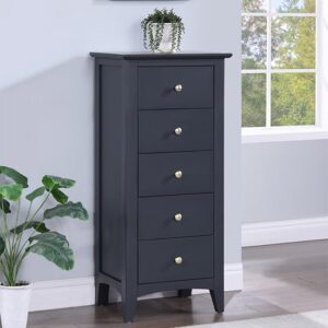 Lenox Wooden Chest Of 5 Drawers Narrow In Off Black