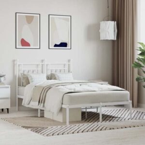Attica Metal Double Bed With Headboard In White