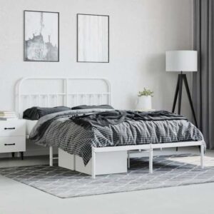 Carmel Metal King Size Bed With Headboard In White