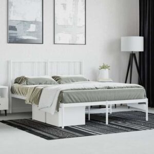 Devlin Metal Double Bed With Headboard In White