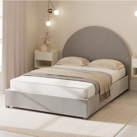 Essen Plush Velvet Side Lift Ottoman Dome Double Bed In Grey