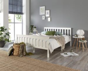 Solid Wood Bed Frame in White with Hand Tufted UK Made Mattress – Package Deal