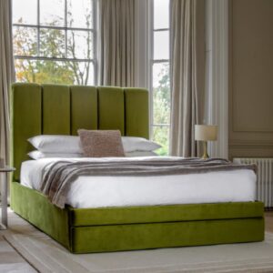 Dublin Velvet King Size Bed With 2 Drawers In Olive