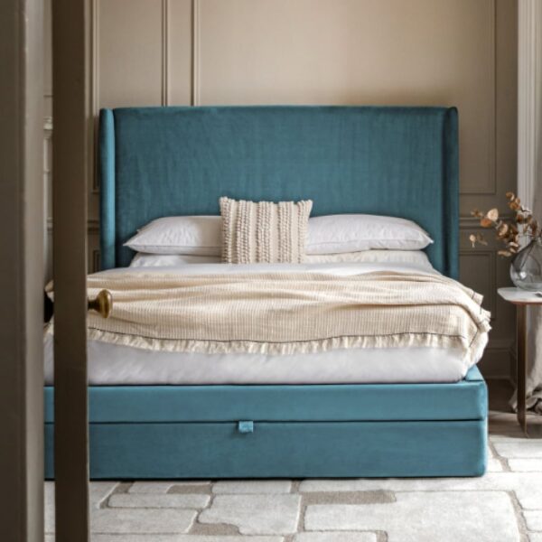 Hickory Velvet King Size Bed With 2 Drawers In Atlantic