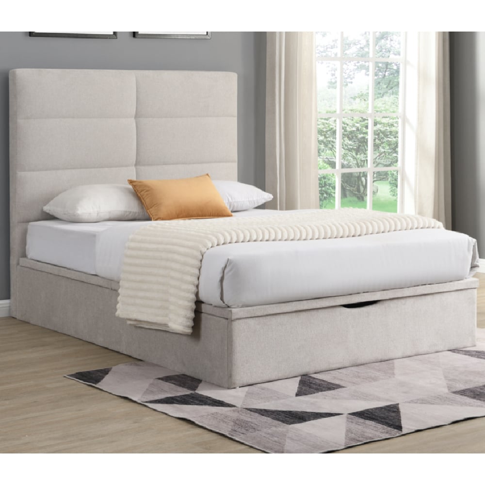 Juneau Fabric Ottoman Storage Double Bed In Beige