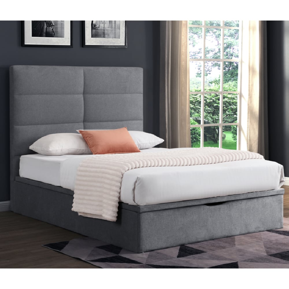 Juneau Fabric Ottoman Storage Double Bed In Grey