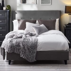 Safara Velvet Small Double bed In Grey