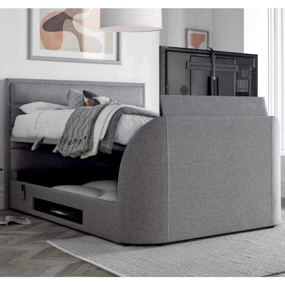 Kirkland Fabric Ottoman Storage King Size TV Bed In Grey